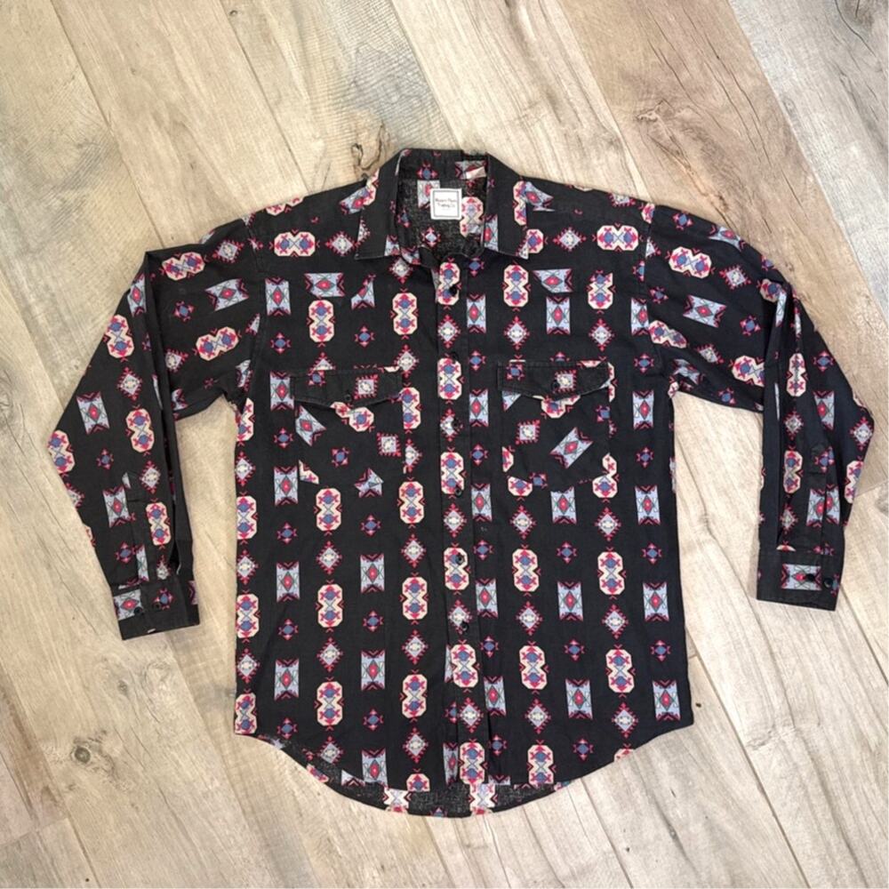Western Plains Trading Co Brush Popper Aztec Southwestern Button Up Mens Medium